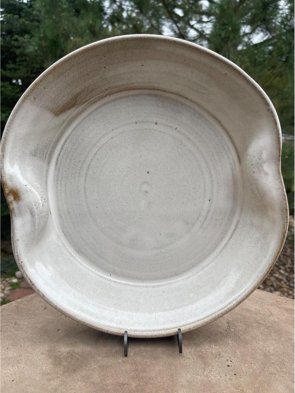 2014 Glenn Bolick NC Pottery 10.25" Ivory Casserole Dish with Pinched Handles